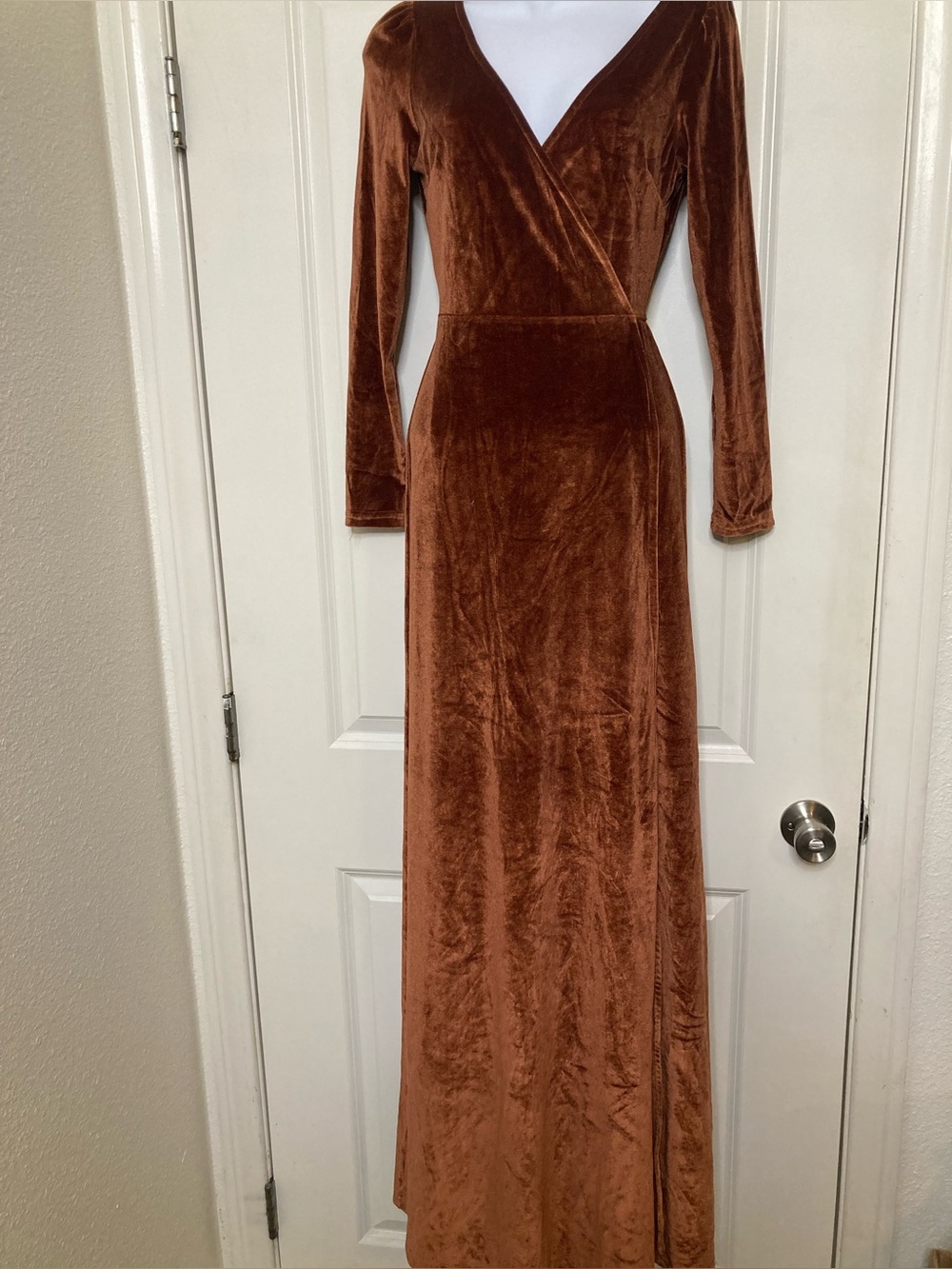 Baltic Born Brown Rust Velvet Long Sleeve Wrap Maxi Dress Size XS
